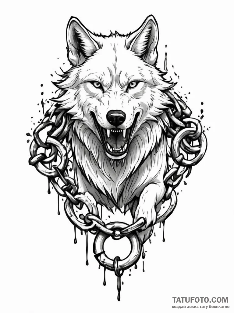 Tattoo sketch a fenrir wolf, breaking free fr... - эскиз тату (№1751167251_0, 29.06.2025 03:20) — Tatufoto.com