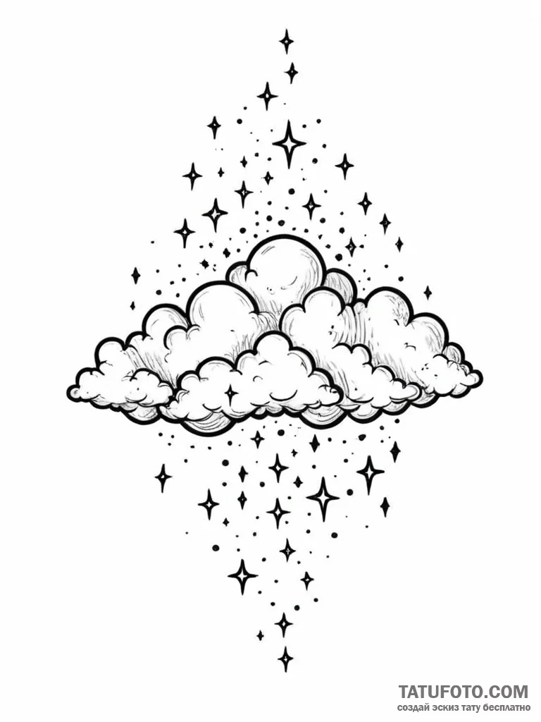 Tattoo design a delicate cloud with tiny star... - эскиз тату (№1751167827_0, 29.06.2025 03:30) — Tatufoto.com