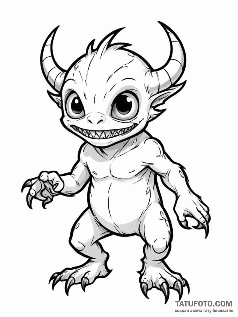 Tattoo sketch a playful monster or creature d... - эскиз тату (№1751168075_0, 29.06.2025 03:34) — Tatufoto.com