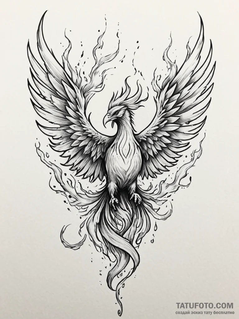 Tattoo sketch a phoenix rising from ashes, re... - эскиз тату (№1751168241_0, 29.06.2025 03:37) — Tatufoto.com