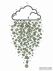 Tattoo sketch a pixelated cloud raining money... - эскиз тату (№1751168918_0, 29.06.2025 03:48) — Tatufoto.com
