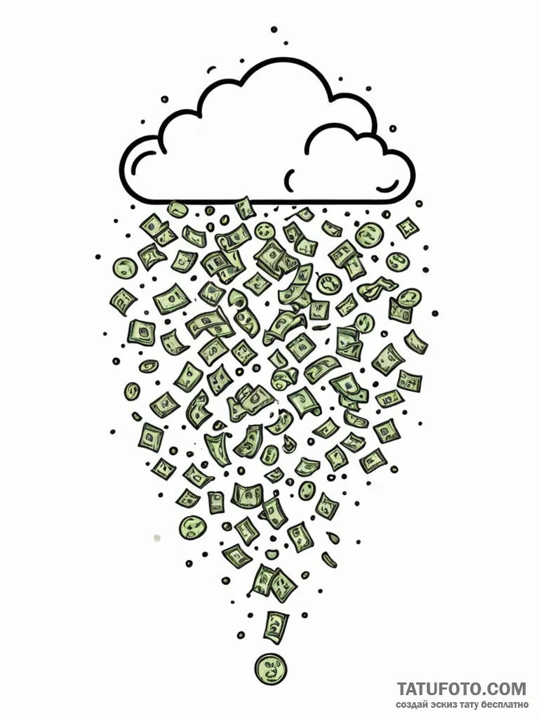 Tattoo sketch a pixelated cloud raining money... - эскиз тату (№1751168918_0, 29.06.2025 03:48) — Tatufoto.com