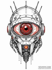 Tattoo sketch a robot's eye with a red glow a... - эскиз тату (№1751169622_0, 29.06.2025 04:00) — Tatufoto.com