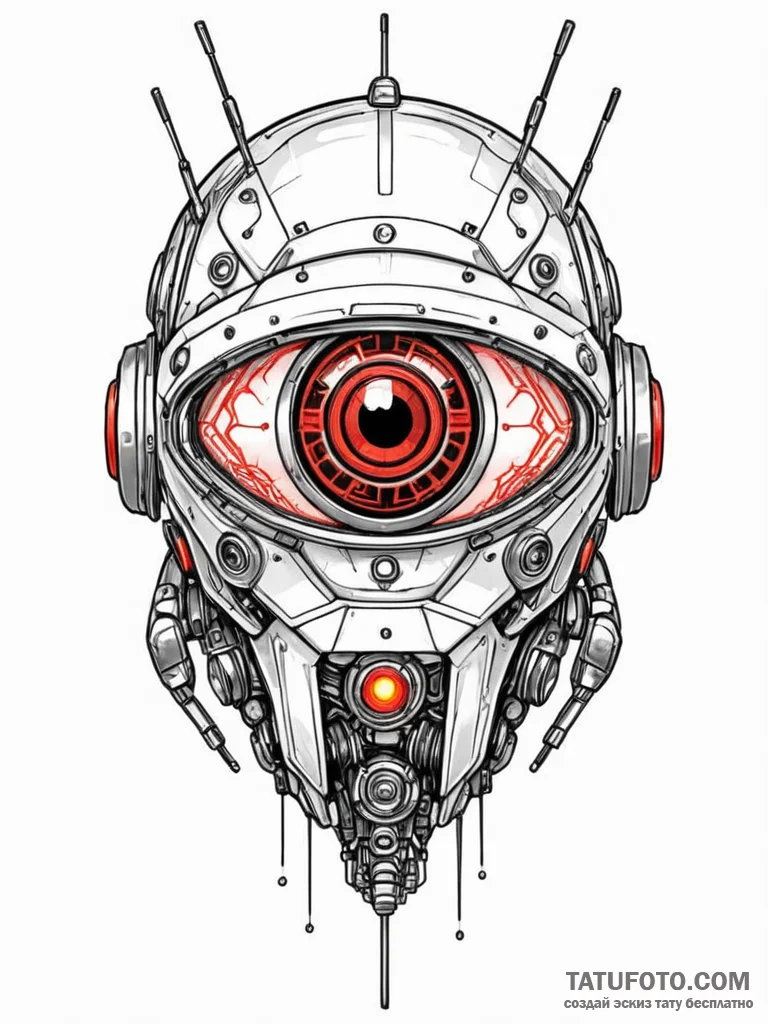 Tattoo sketch a robot's eye with a red glow a... - эскиз тату (№1751169622_0, 29.06.2025 04:00) — Tatufoto.com