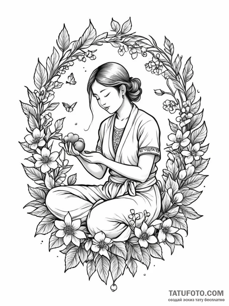 Tattoo design: a peaceful scene of mokosh ten... - эскиз тату (№1751169779_0, 29.06.2025 04:02) — Tatufoto.com