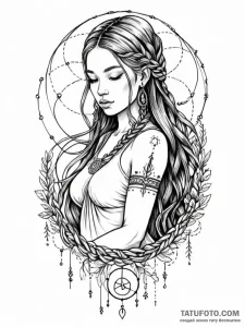 Tattoo sketch: mokosh, depicted as a serene w... - эскиз тату (№1751171763_0, 29.06.2025 04:36) — Tatufoto.com