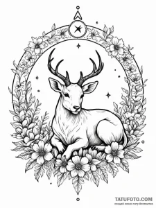 Tattoo sketch a zodiac animal resting among a... - эскиз тату (№1751172199_0, 29.06.2025 04:43) — Tatufoto.com