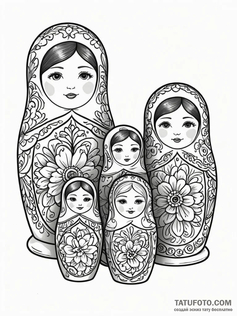 Tattoo sketch a set of nesting dolls, each re... - эскиз тату (№1751173945_0, 29.06.2025 05:12) — Tatufoto.com