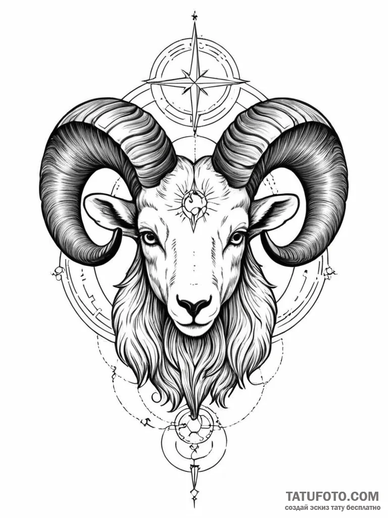 Tattoo sketch an aries ram's head with a cele... - эскиз тату (№1751174308_0, 29.06.2025 05:18) — Tatufoto.com