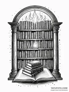 Tattoo design an ancient library filled with... - эскиз тату (№1751174566_0, 29.06.2025 05:22) — Tatufoto.com