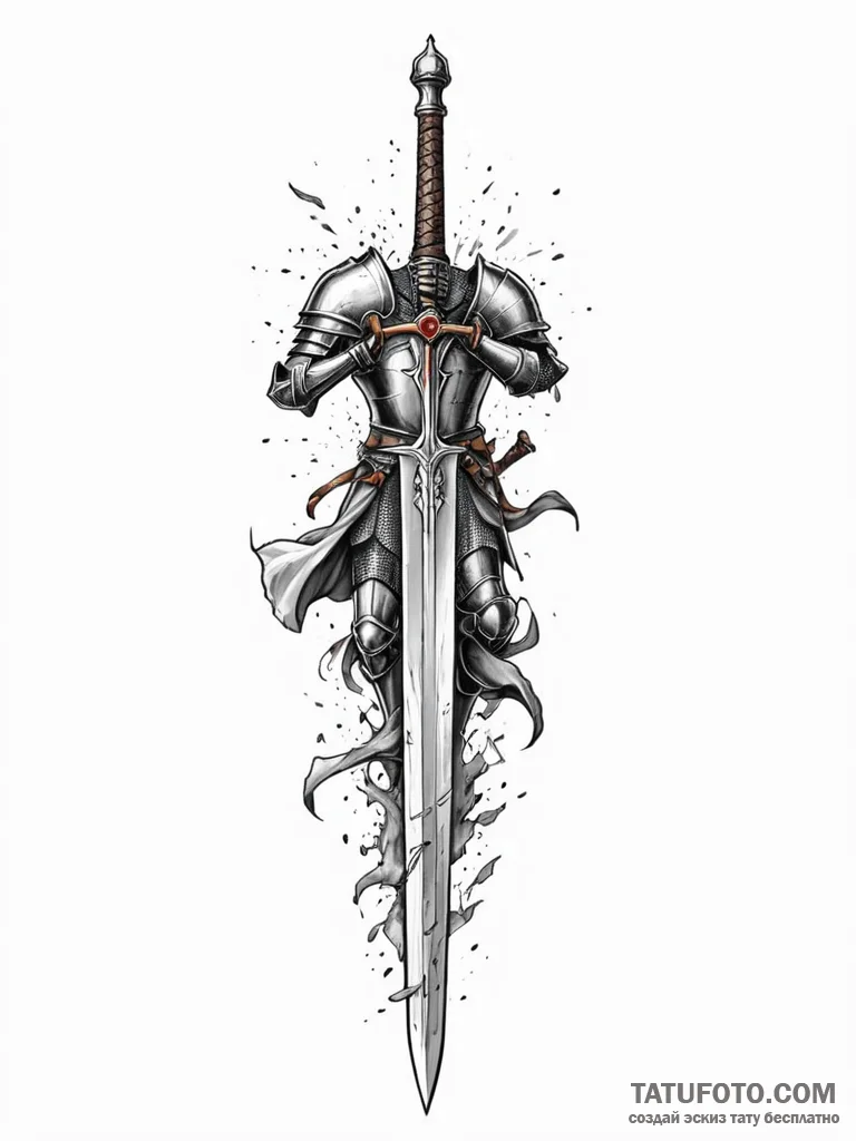 Tattoo design a knight's sword plunged into t... - эскиз тату (№1751176167_0, 29.06.2025 05:49) — Tatufoto.com