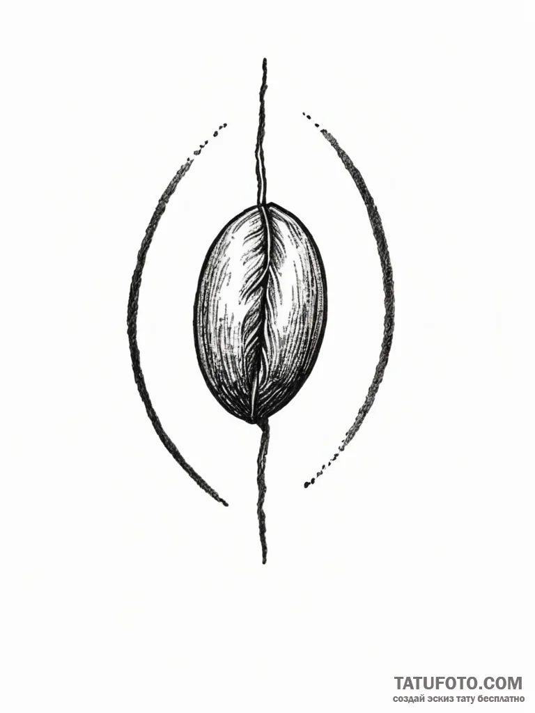 A close-up of a single coffee bean. - эскиз тату (№1751176329_0, 29.06.2025 05:52) — Tatufoto.com