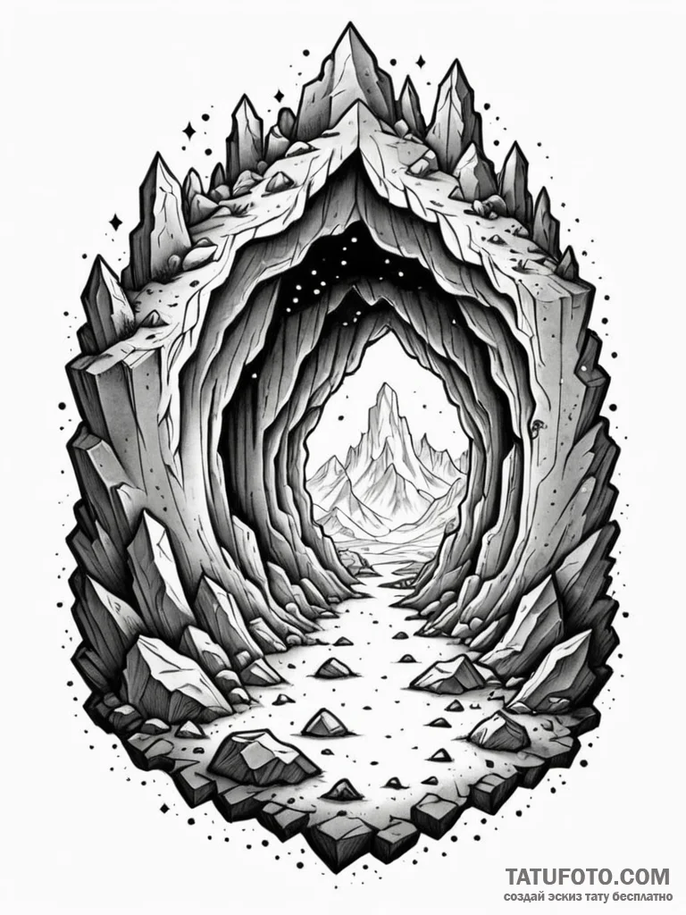 Tattoo sketch a stylized cave entrance with g... - эскиз тату (№1751177719_0, 29.06.2025 06:15) — Tatufoto.com
