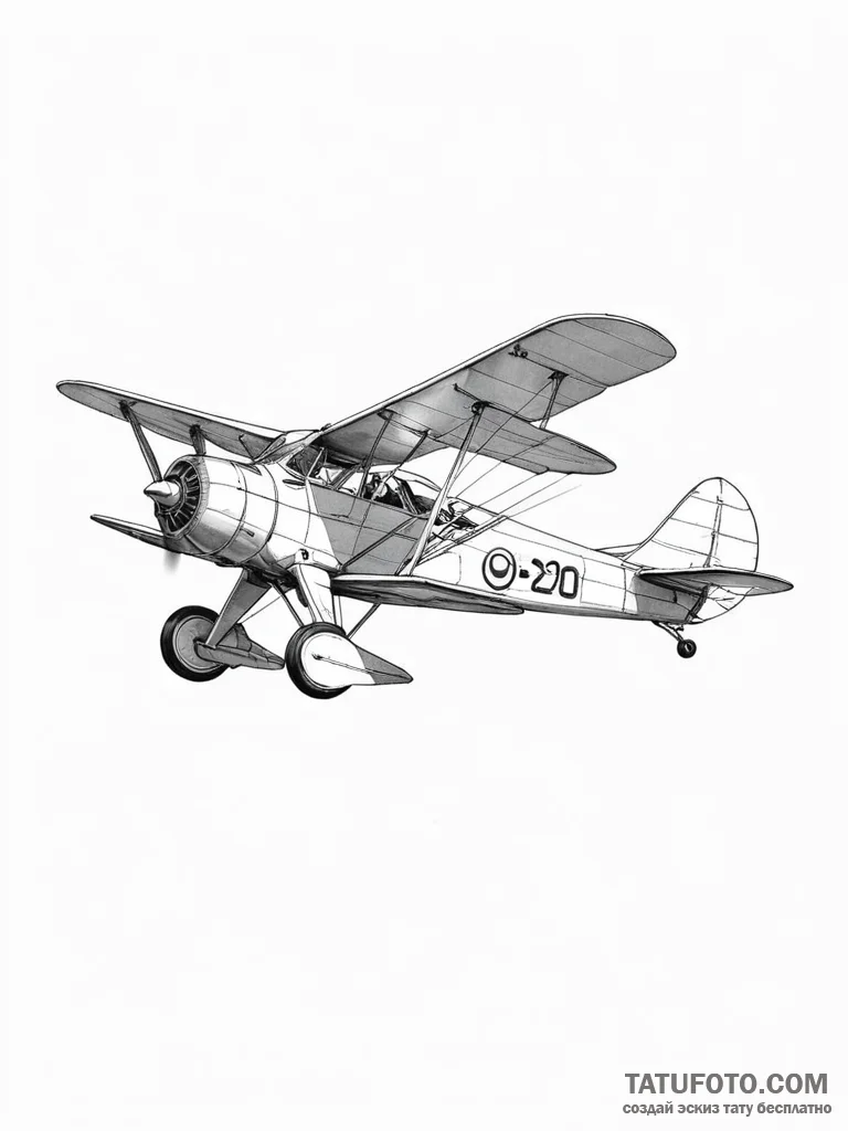 A biplane doing aerobatics against a clear bl... - эскиз тату (№1751178130_0, 29.06.2025 06:22) — Tatufoto.com
