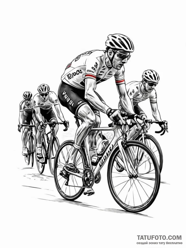 A shot of a professional cyclist in a peloton... - эскиз тату (№1751178521_0, 29.06.2025 06:28) — Tatufoto.com