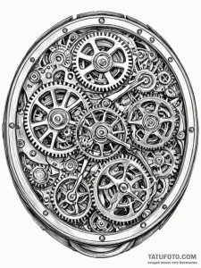 A close-up of a vintage watch movement, gears... - эскиз тату (№1751179361_0, 29.06.2025 06:42) — Tatufoto.com