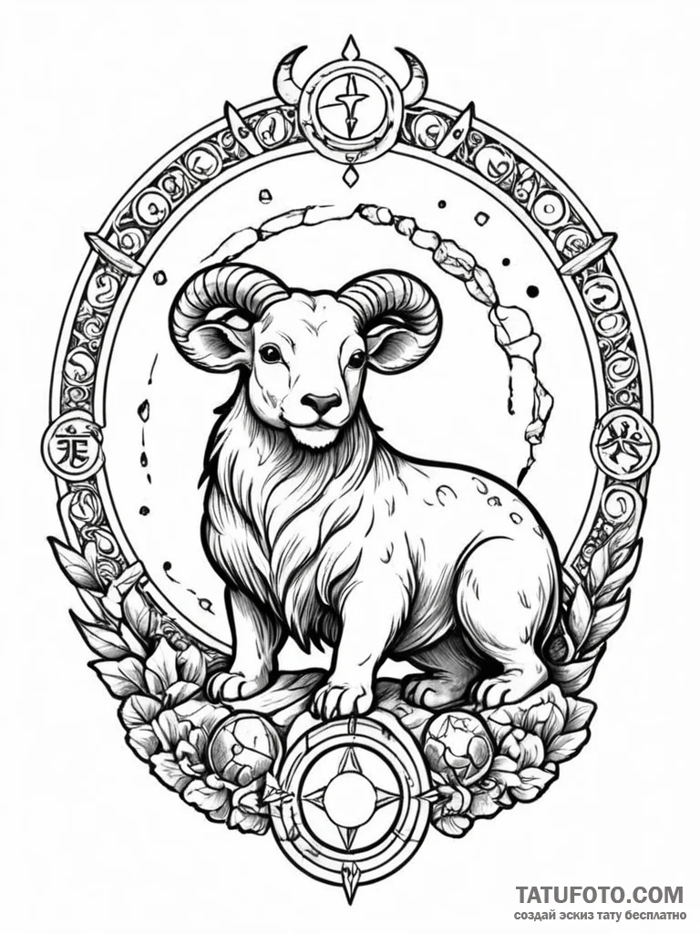 Tattoo design a zodiac animal guarding an anc... - эскиз тату (№1751180320_0, 29.06.2025 06:58) — Tatufoto.com