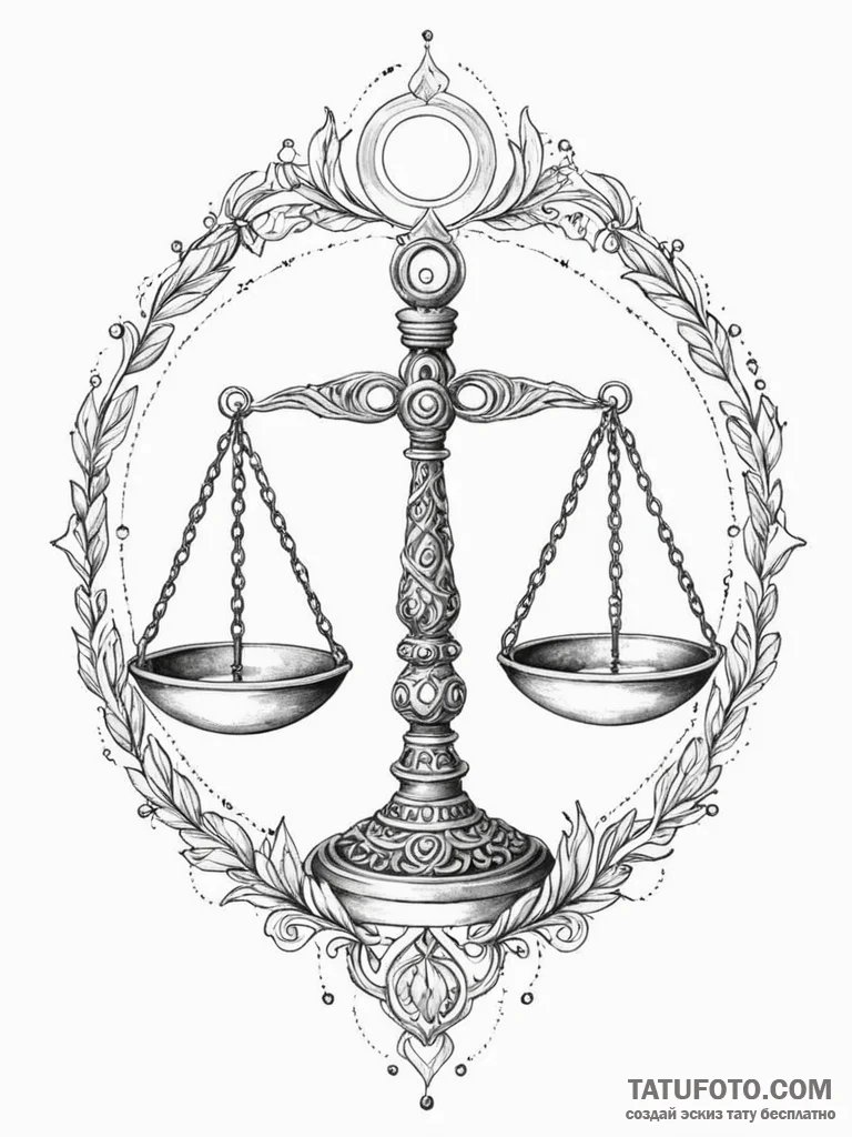 Tattoo sketch libra's scales, intricately sha... - эскиз тату (№1751180483_0, 29.06.2025 07:01) — Tatufoto.com