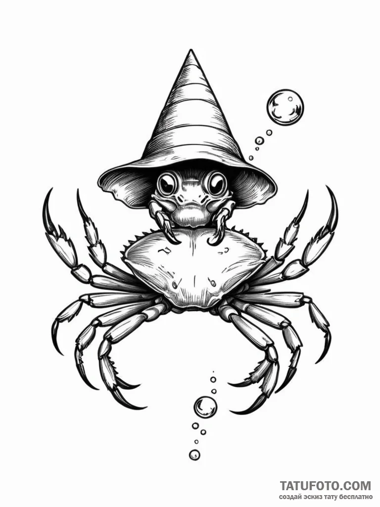 Tattoo design a cancer crab wearing a tiny pa... - эскиз тату (№1751181509_0, 29.06.2025 07:18) — Tatufoto.com