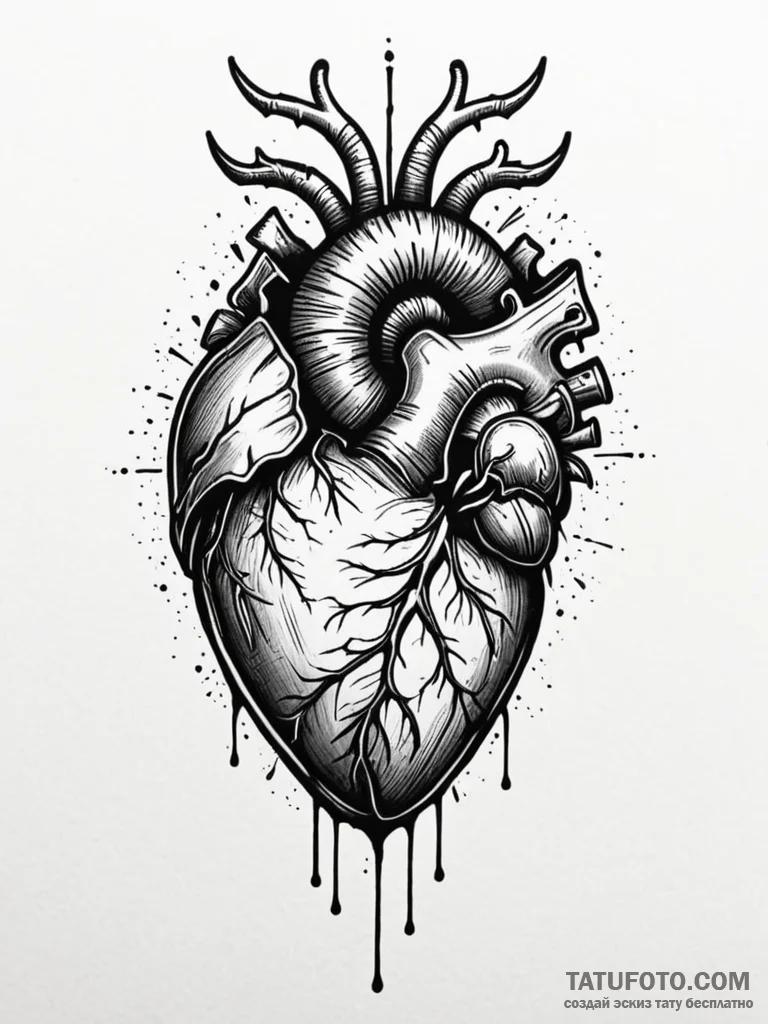Tattoo sketch a human heart with abstract pro... - эскиз тату (№1751181681_0, 29.06.2025 07:21) — Tatufoto.com