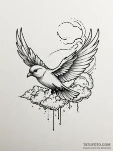 Tattoo sketch a cloud turning into a bird in... - эскиз тату (№1751182189_0, 29.06.2025 07:29) — Tatufoto.com