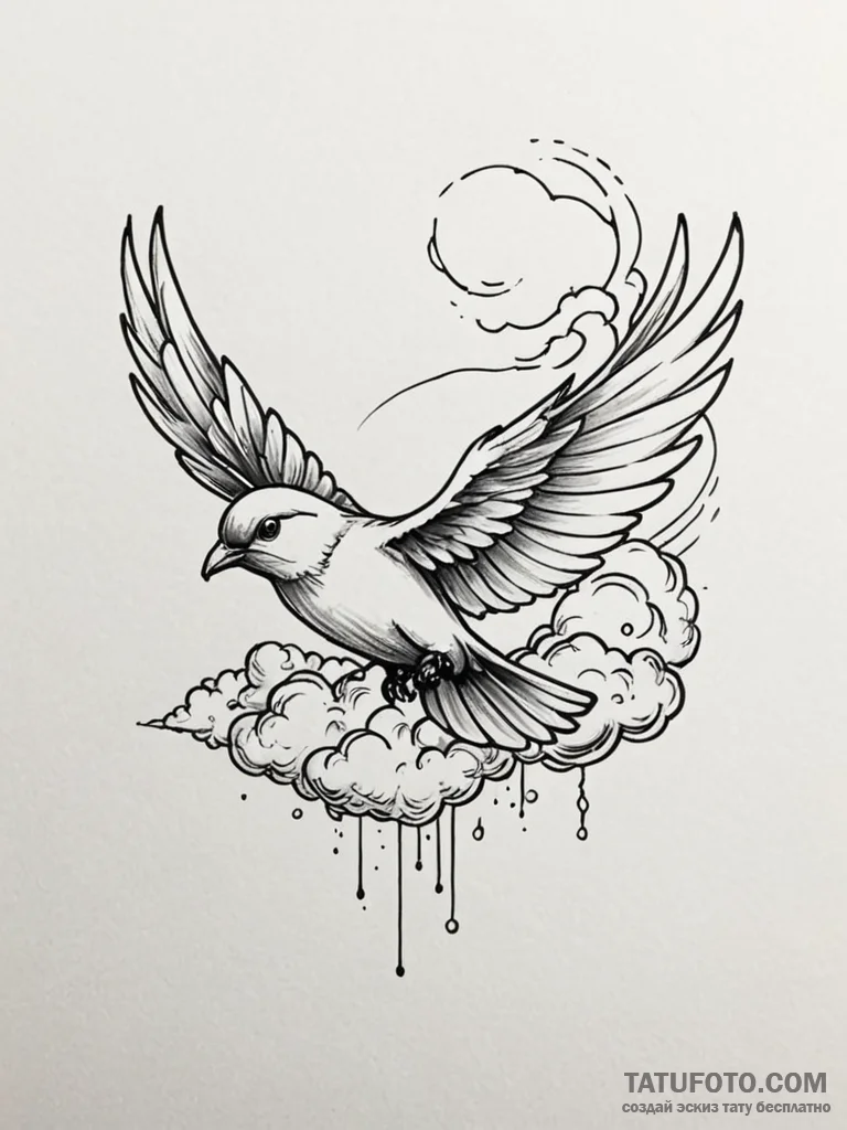 Tattoo sketch a cloud turning into a bird in... - эскиз тату (№1751182189_0, 29.06.2025 07:29) — Tatufoto.com