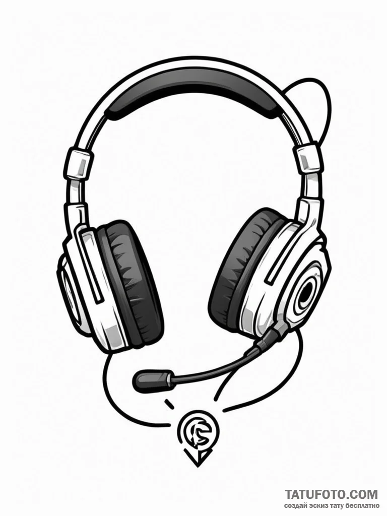 Tattoo sketch a gaming headset with a microph... - эскиз тату (№1751182359_0, 29.06.2025 07:32) — Tatufoto.com