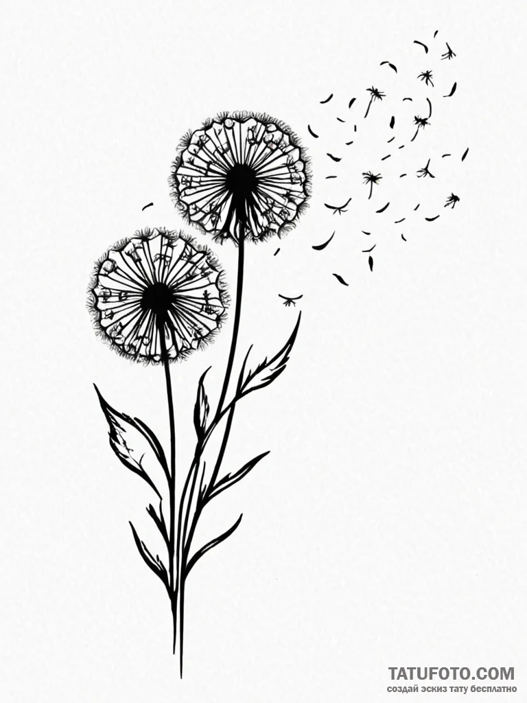 Tattoo design a dandelion with seeds blowing... - эскиз тату (№1751182442_0, 29.06.2025 07:34) — Tatufoto.com