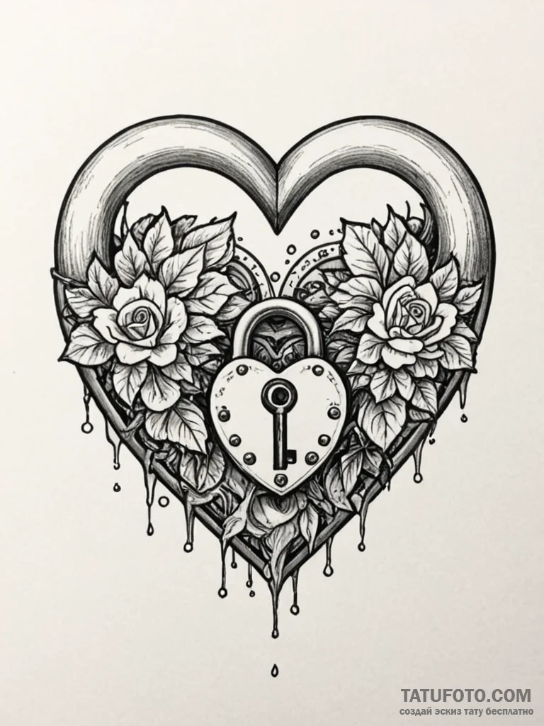 Tattoo design a half-heart lock on one, and a... - эскиз тату (№1751184008_0, 29.06.2025 08:00) — Tatufoto.com