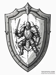 Tattoo sketch a knight's shield with battle d... - эскиз тату (№1751184110_0, 29.06.2025 08:01) — Tatufoto.com