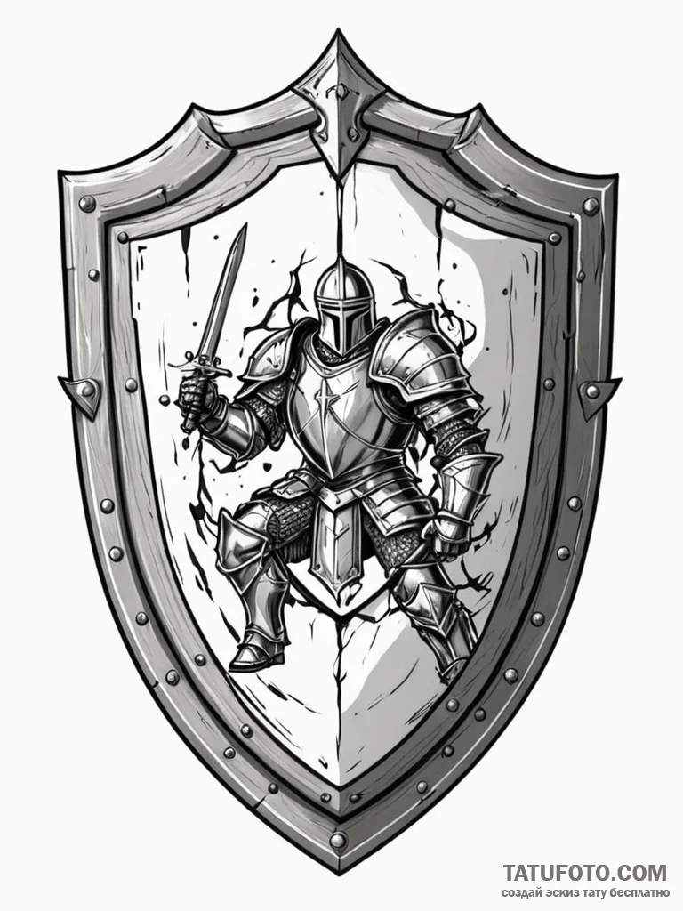 Tattoo sketch a knight's shield with battle d... - эскиз тату (№1751184110_0, 29.06.2025 08:01) — Tatufoto.com