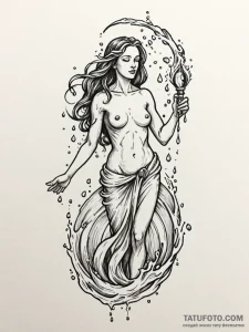 Tattoo sketch aquarius's water-bearer, with t... - эскиз тату (№1751184305_0, 29.06.2025 08:05) — Tatufoto.com