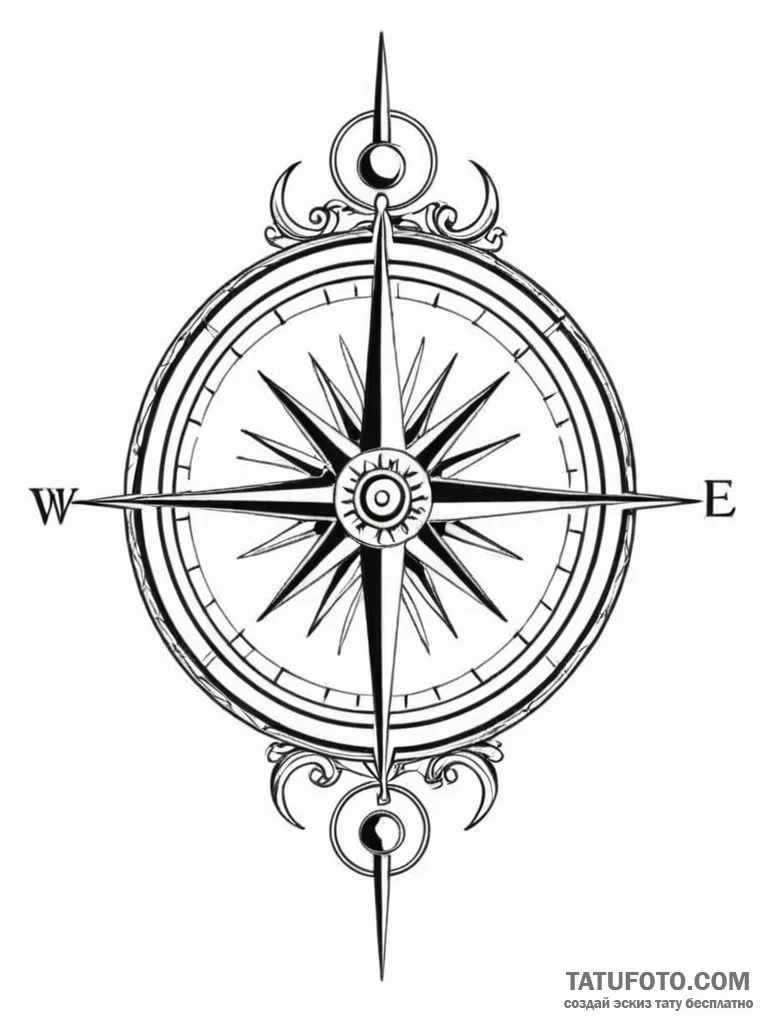 Tattoo sketch a compass whose needle always p... - эскиз тату (№1751184847_0, 29.06.2025 08:14) — Tatufoto.com