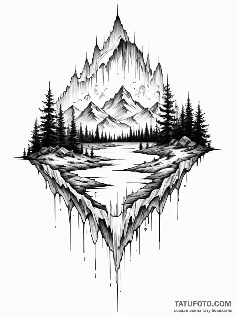 Tattoo design a glitching landscape that melt... - эскиз тату (№1751184938_0, 29.06.2025 08:15) — Tatufoto.com