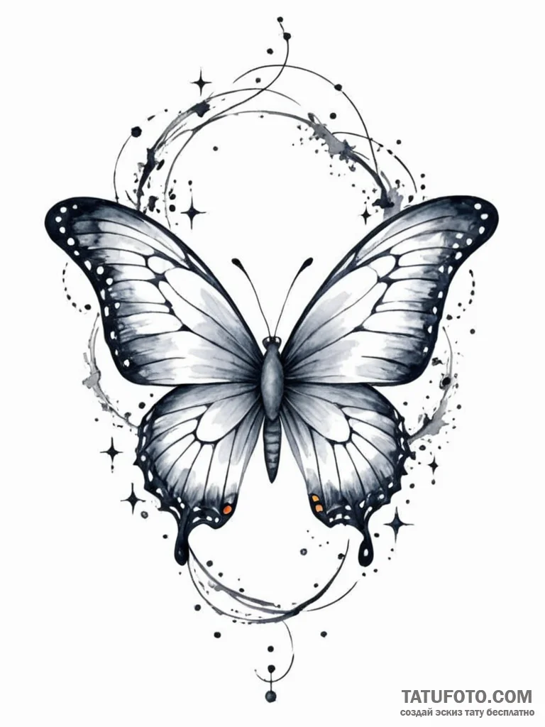 Tattoo design a butterfly in flight, its wing... - эскиз тату (№1751185039_0, 29.06.2025 08:17) — Tatufoto.com