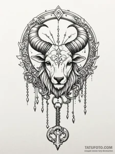 Tattoo sketch a zodiac symbol as a key to an... - эскиз тату (№1751185379_0, 29.06.2025 08:22) — Tatufoto.com