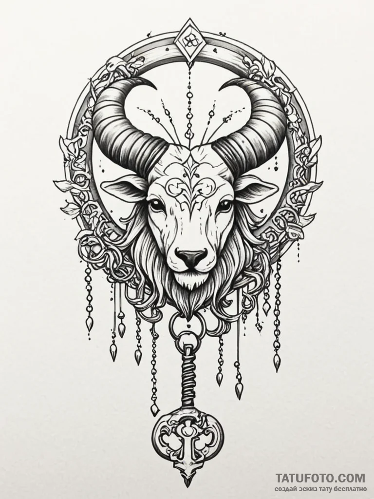 Tattoo sketch a zodiac symbol as a key to an... - эскиз тату (№1751185379_0, 29.06.2025 08:22) — Tatufoto.com