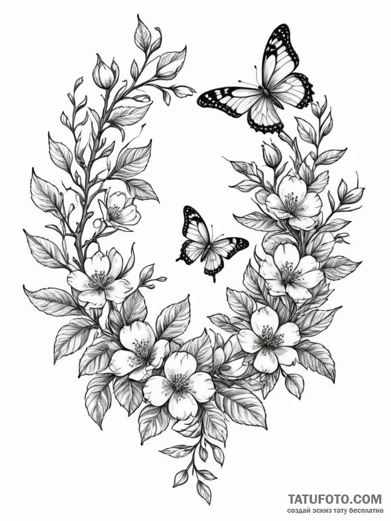 Tattoo design: a composition of blooming appl... - эскиз тату (№1751185802_0, 29.06.2025 08:30) — Tatufoto.com