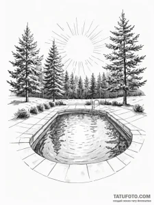 An empty, sun-drenched swimming pool in late... - эскиз тату (№1751185956_0, 29.06.2025 08:32) — Tatufoto.com