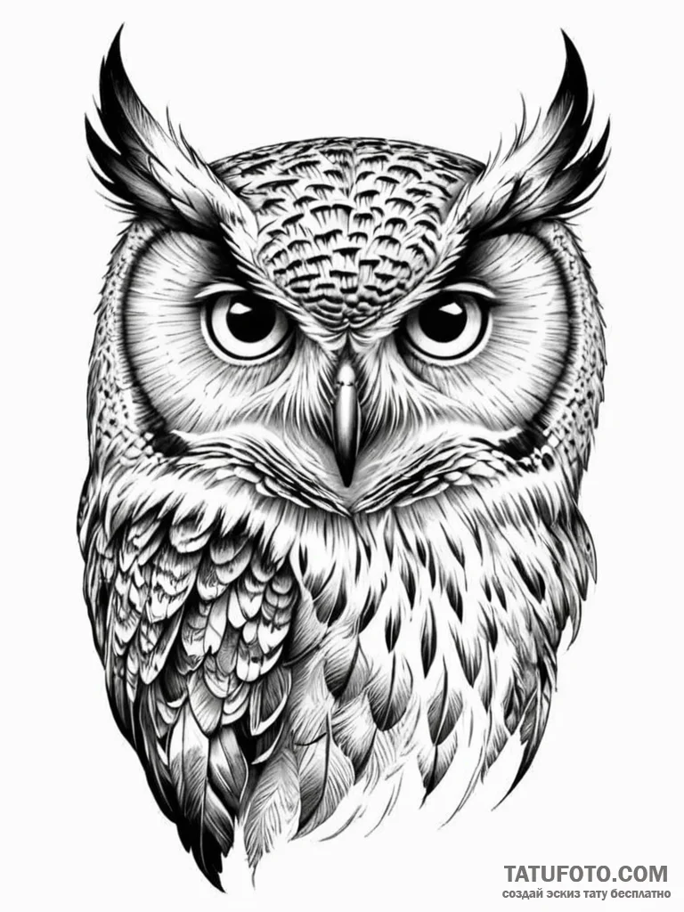 Tattoo design a powerful, unblinking owl's ey... - эскиз тату (№1751186044_0, 29.06.2025 08:34) — Tatufoto.com