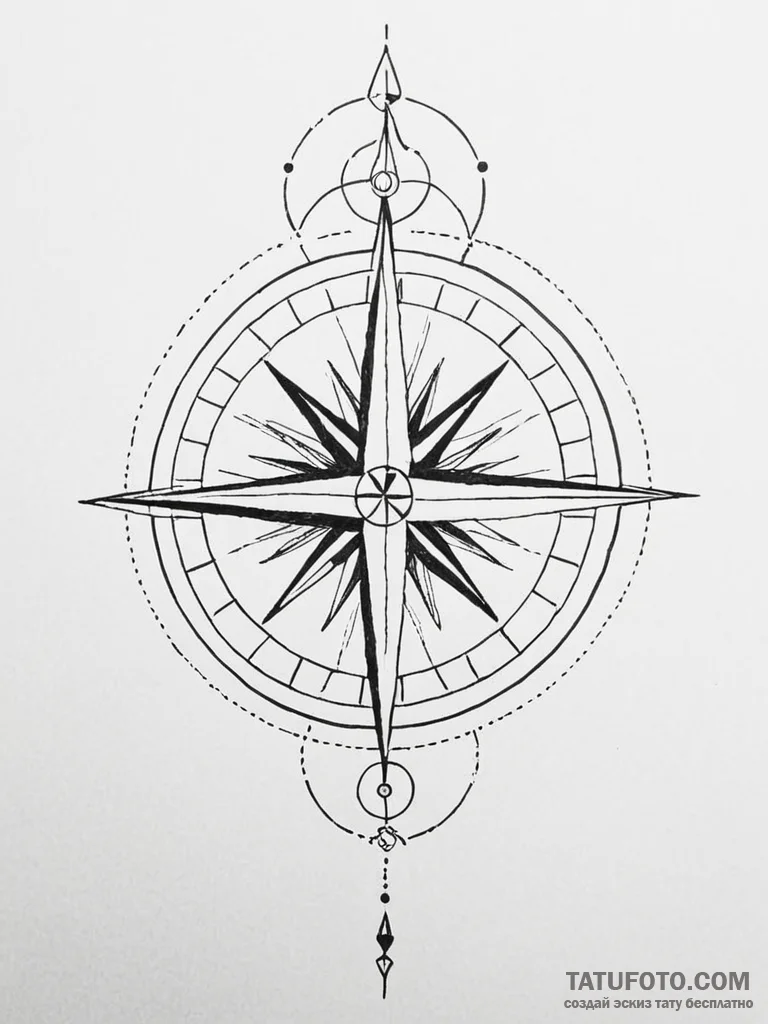 Tattoo design a compass rose where each point... - эскиз тату (№1751186188_0, 29.06.2025 08:36) — Tatufoto.com