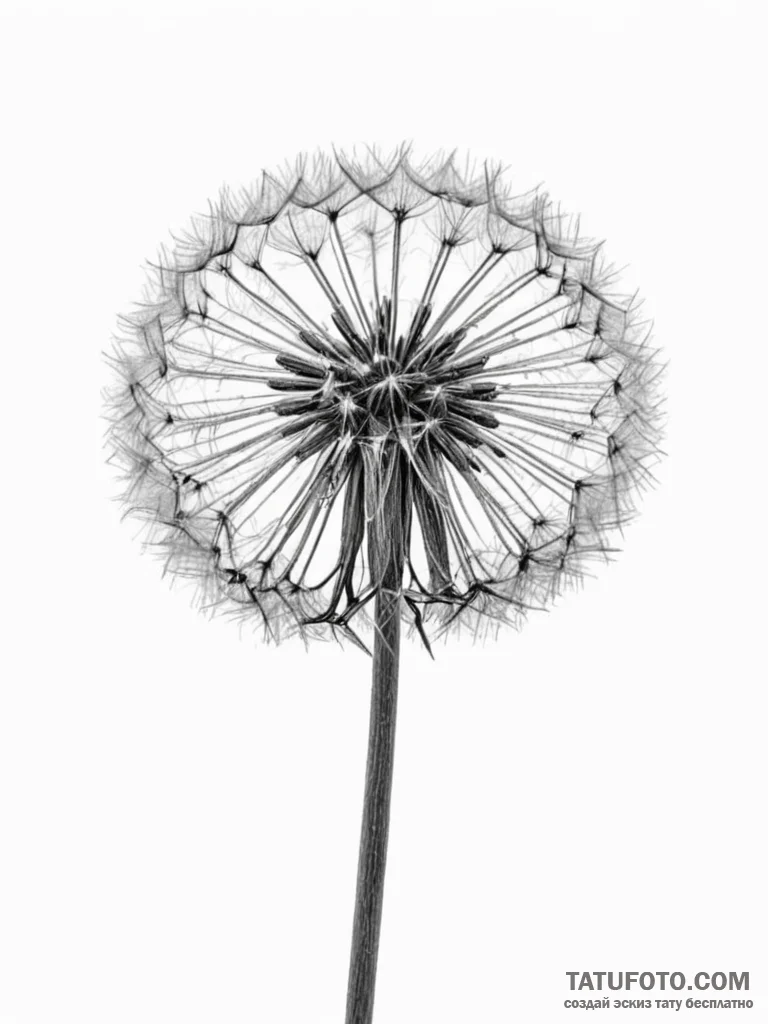A detailed macro shot of a dandelion seed hea... - эскиз тату (№1751186826_0, 29.06.2025 08:47) — Tatufoto.com