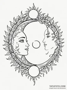 Tattoo sketch a sun and moon intertwined with... - эскиз тату (№1751187062_0, 29.06.2025 08:51) — Tatufoto.com