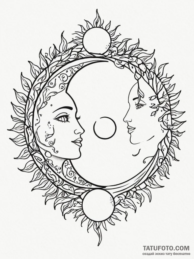 Tattoo sketch a sun and moon intertwined with... - эскиз тату (№1751187062_0, 29.06.2025 08:51) — Tatufoto.com