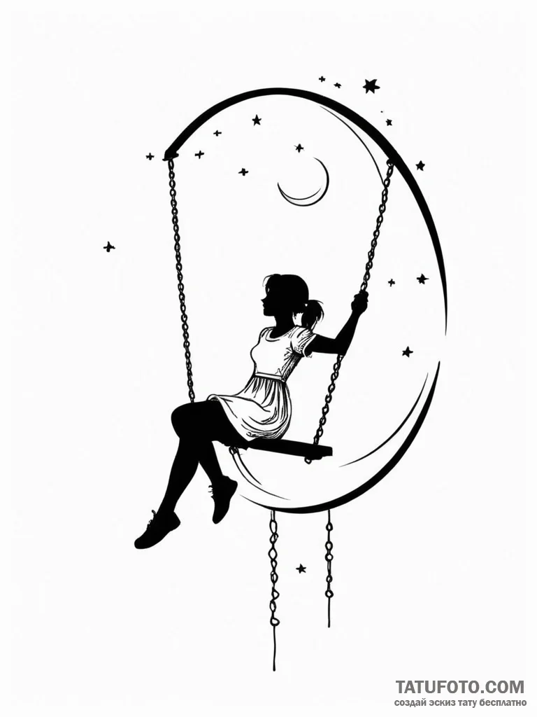 Tattoo design a silhouette of a girl on a swi... - эскиз тату (№1751187147_0, 29.06.2025 08:52) — Tatufoto.com