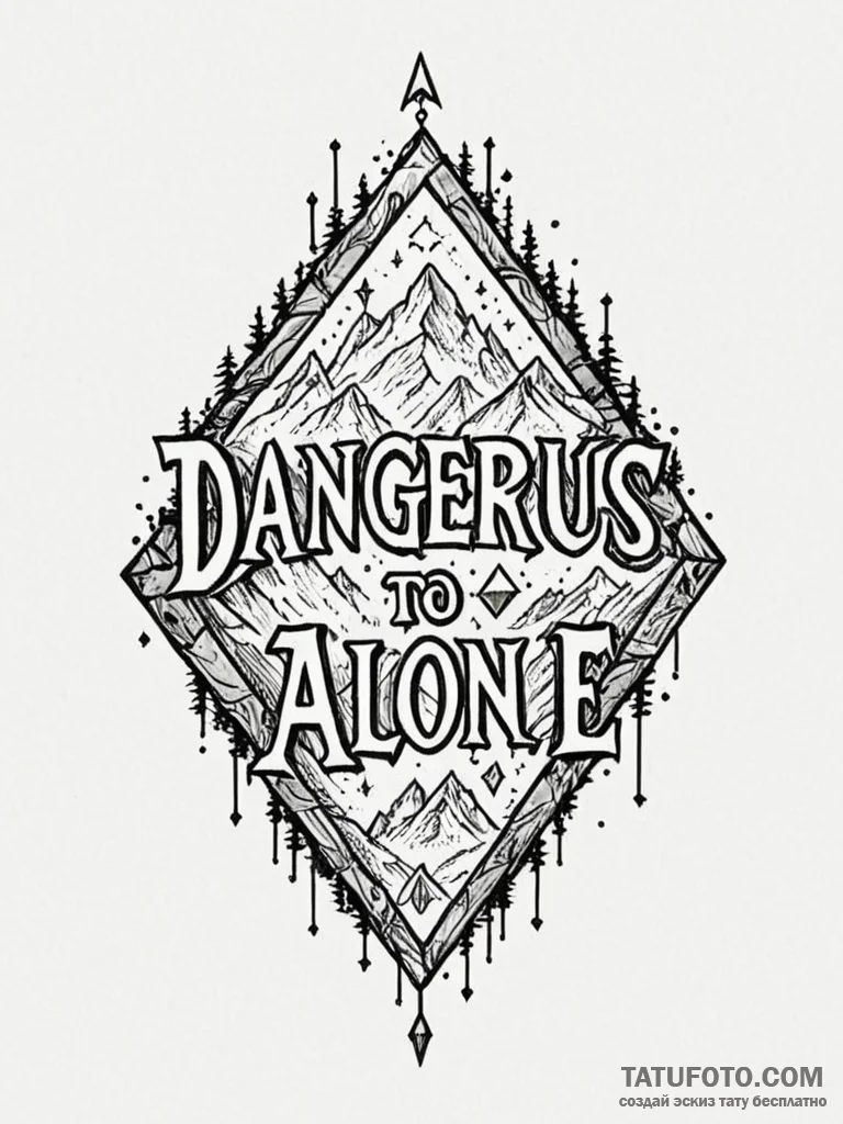 Tattoo sketch the words 'it's dangerous to go... - эскиз тату (№1751187743_0, 29.06.2025 09:02) — Tatufoto.com