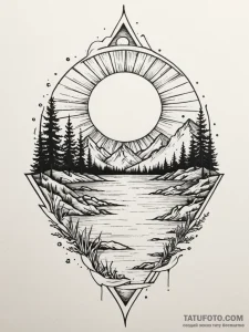 Tattoo sketch a sunrise and sunset over a sha... - эскиз тату (№1751187829_0, 29.06.2025 09:03) — Tatufoto.com