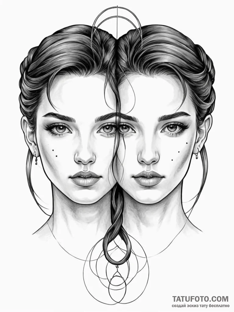 Tattoo sketch gemini twins, realistically ren... - эскиз тату (№1751187913_0, 29.06.2025 09:05) — Tatufoto.com