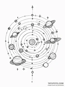 Tattoo sketch a solar system where each plane... - эскиз тату (№1751188080_0, 29.06.2025 09:08) — Tatufoto.com