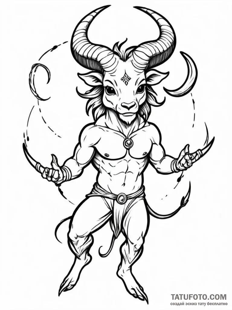 Tattoo sketch a zodiac character in a humorou... - эскиз тату (№1751188603_0, 29.06.2025 09:16) — Tatufoto.com